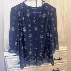 Navy Blue Patterned Women's Top